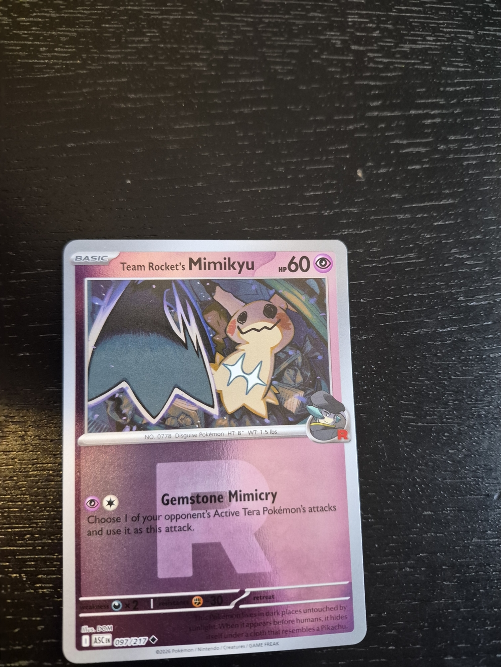 Pokemon Mimikyu Pink Foil Team Rocket Collector Card